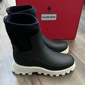 Hunter Black and Cream Ankle Boots